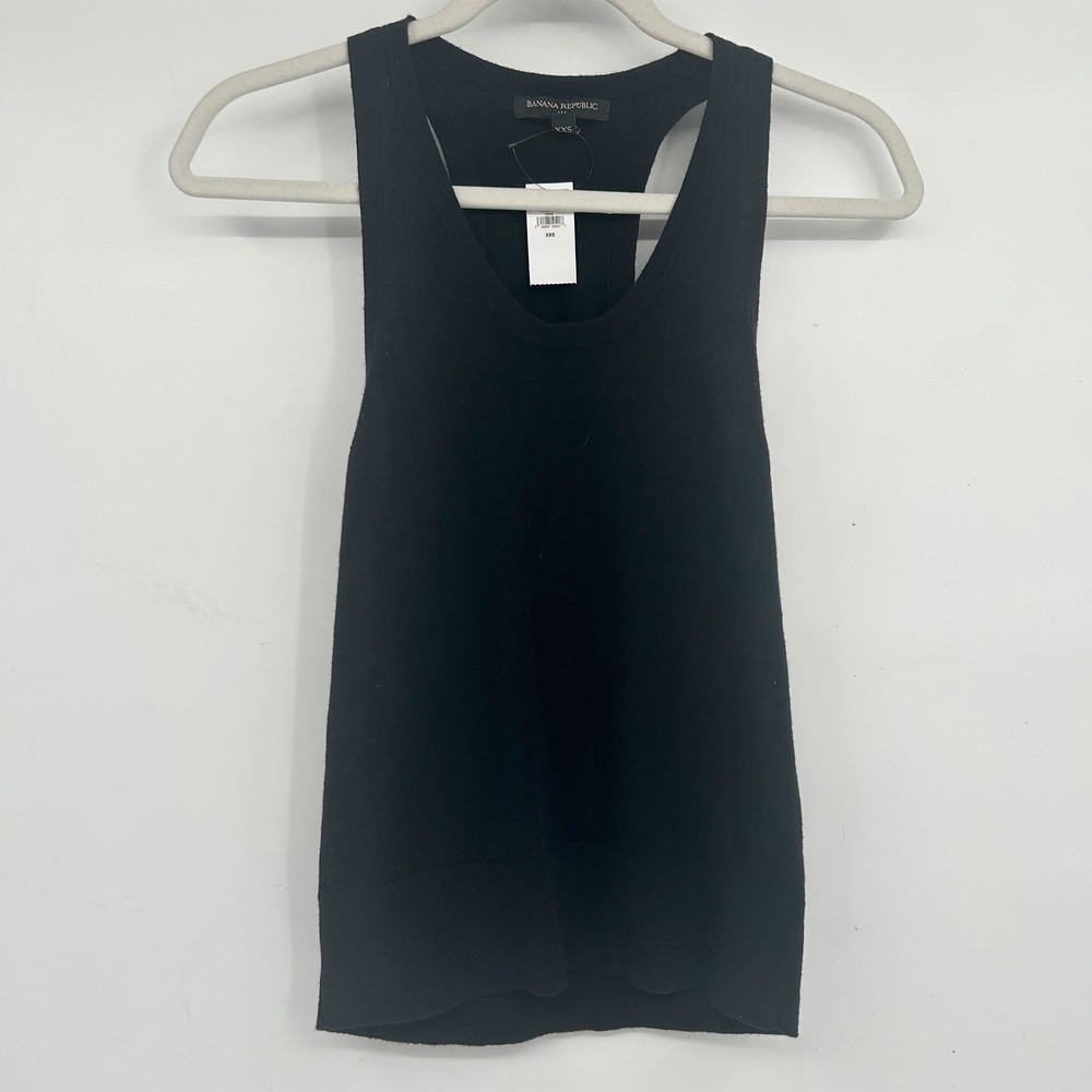NWT Banana Republic Womens Racerback Knit‎ Tank Top Minimalist Size XXS Black